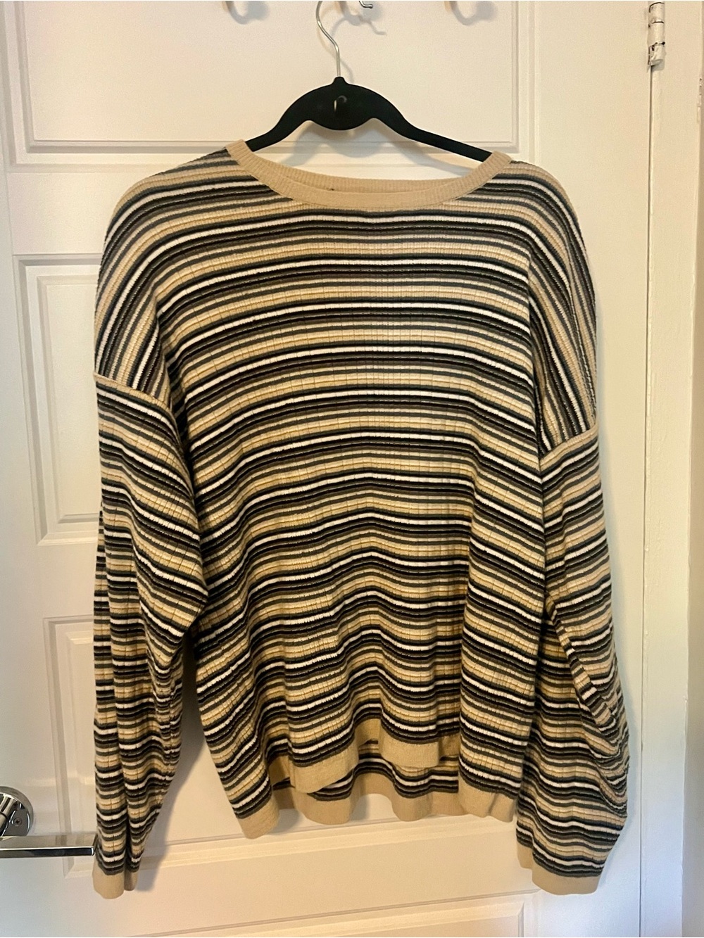 Vintage Striped Knit Sweater in Beige, Black & Cream